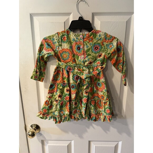 Sweetdil Girls dress Size 3T Green Floral Corduroy Buttons Ties In Back Retro - Picture 7 of 8
